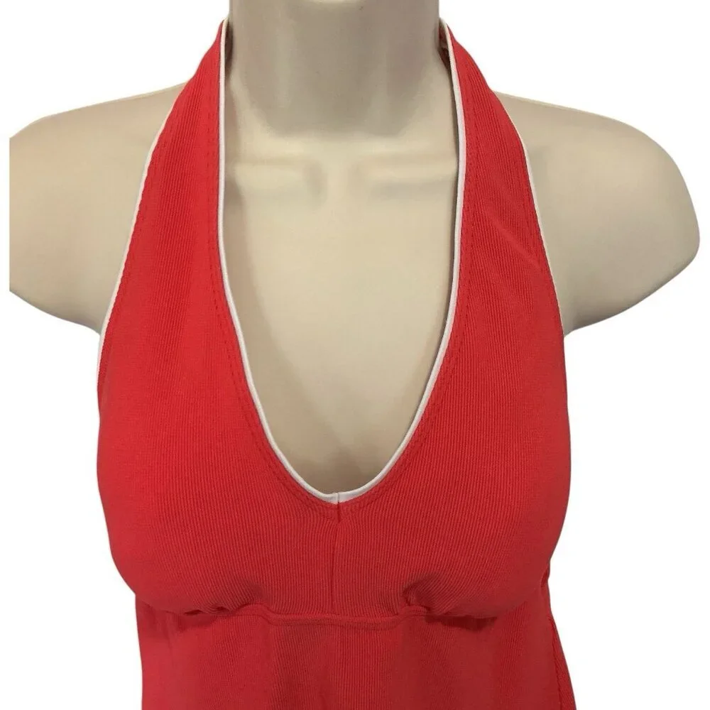 Lands' End Women's Flutter Halter Tankini Top -‎ Coral Size 8 Ribbed Knit Piping